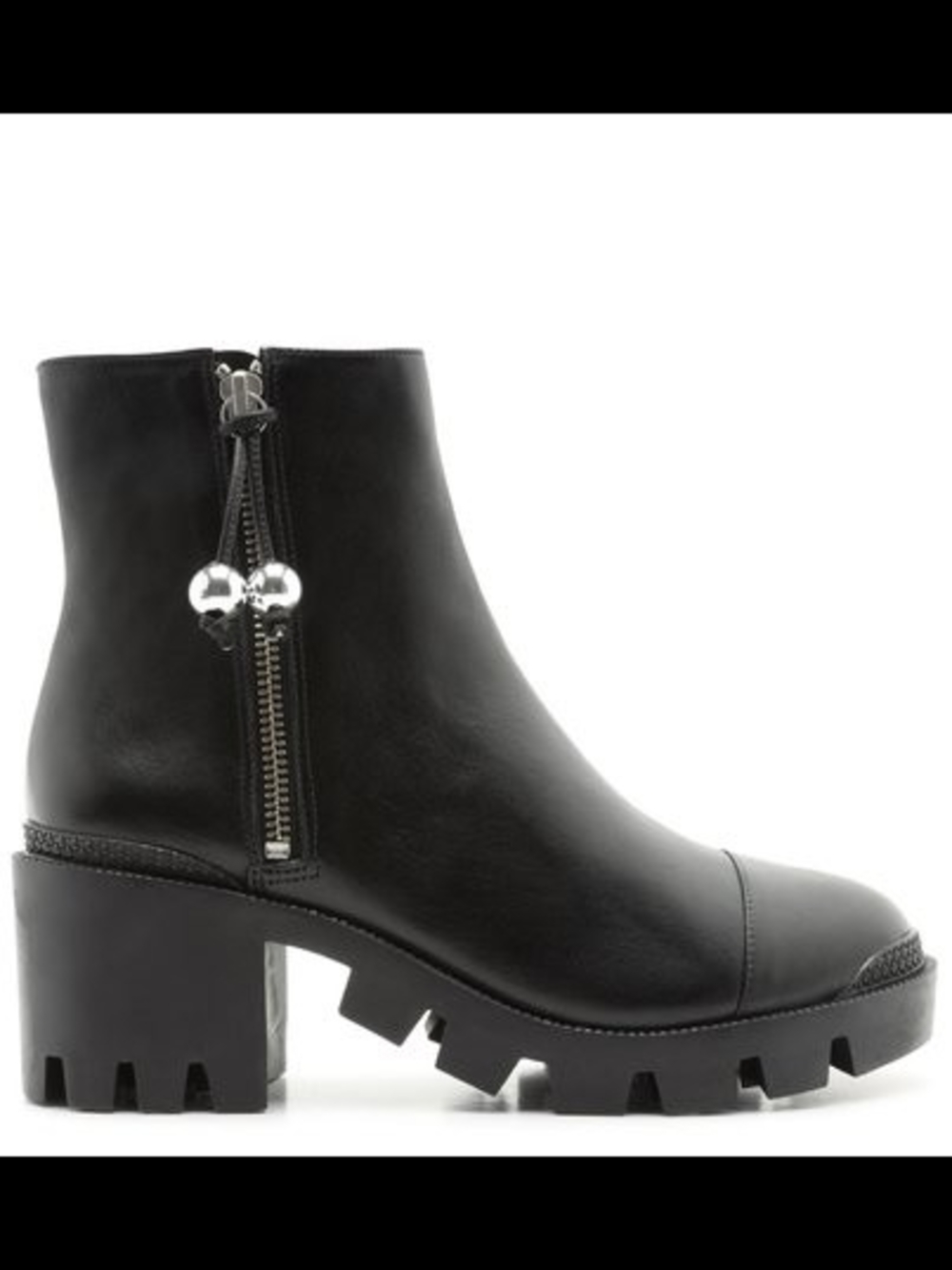​Schutz Black Leather Lug Sole Ankle Boots Side Zip Chunky Heel Size 6